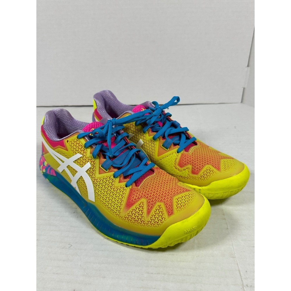 Asics Gel-Resolution 8 Womens Tennis Shoes Yellow Pink Blue 1042A219 Size 9